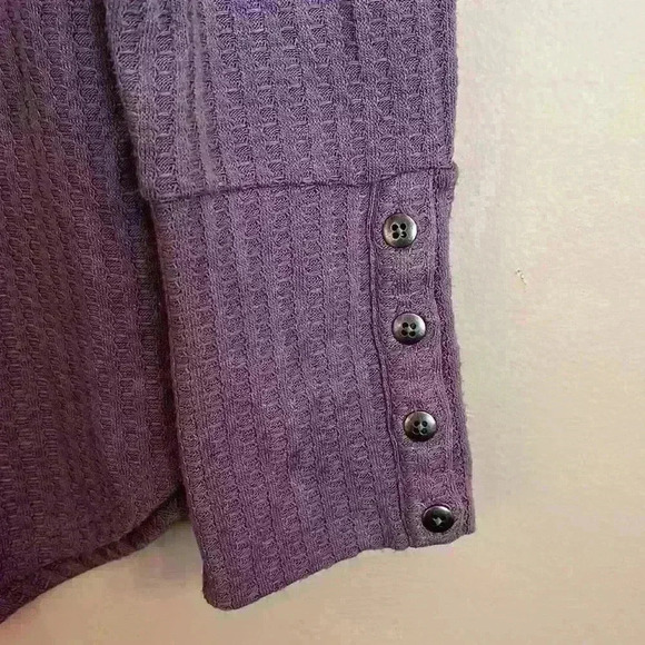 Chaser Womens Purple Waffle Thermal Knit Shirt Long Sleeve Size L Button Detail - Picture 3 of 6